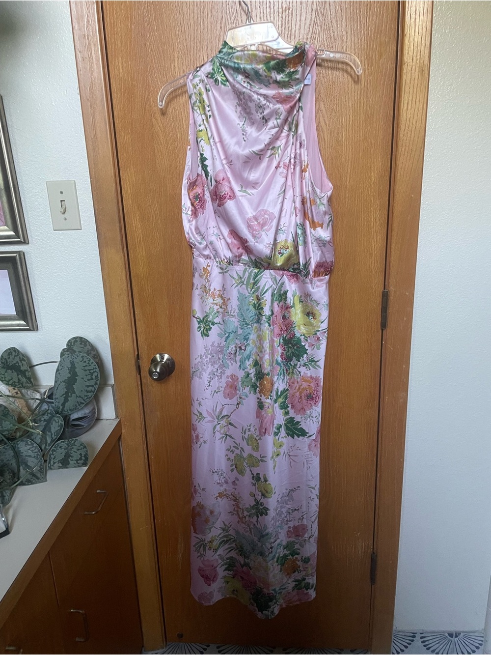Petal and Pup Pink Floral Satin Maxi Dress, size S